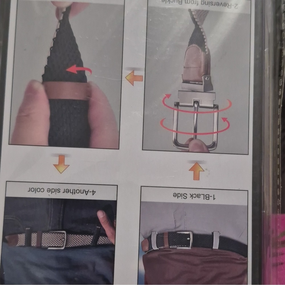 Men's Reversible Adjustable Belt w/ Buckle, Black/Brown, Size 48